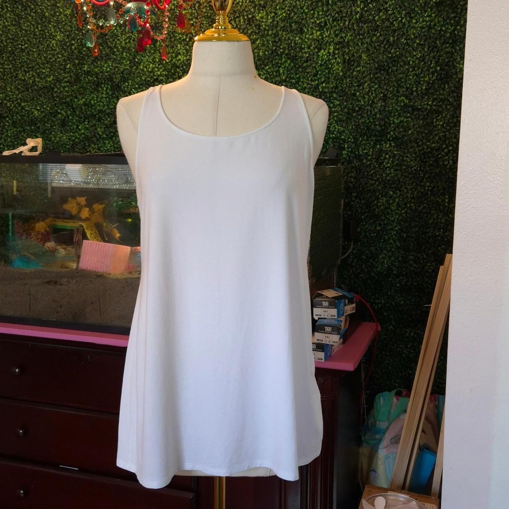 Eileen Fisher Tank Top Womens Large White Excellent Viscose Spandex Scoop Neck